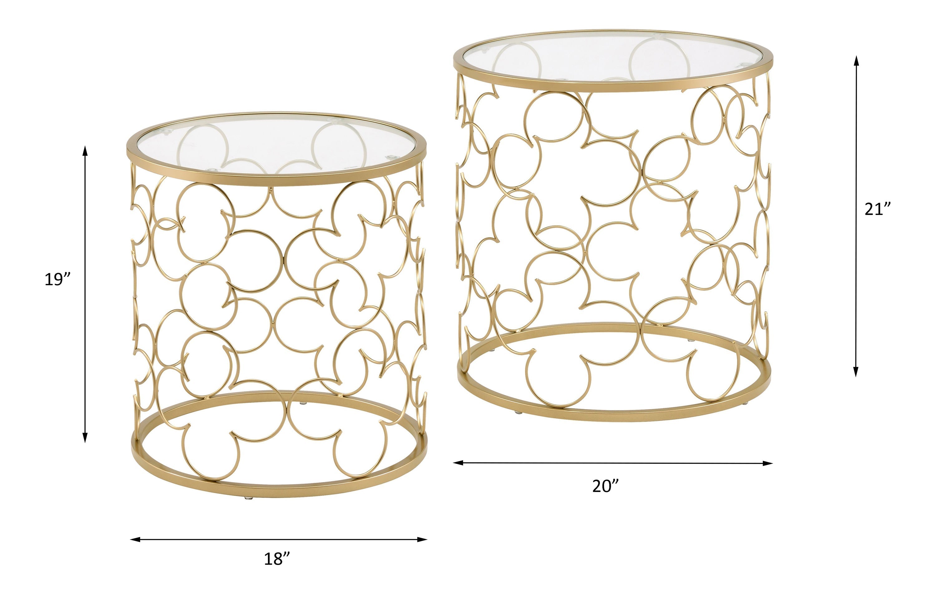 Flowie Clear Glass Top Gold Finish Nesting Table